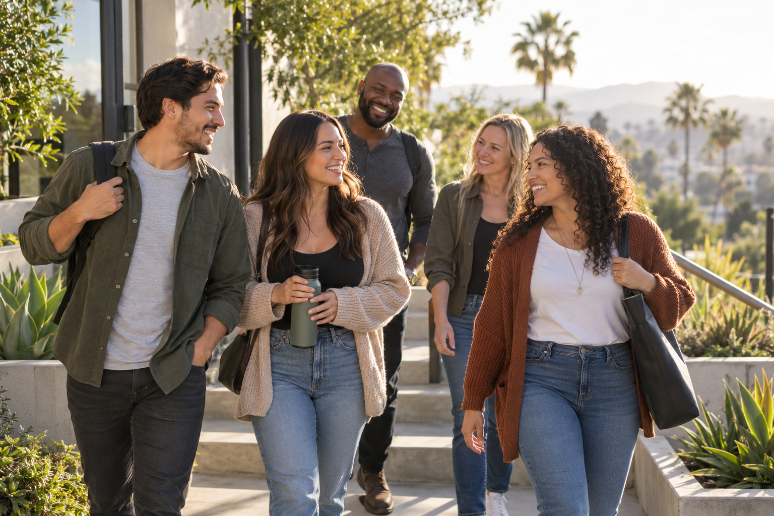 A supportive group leaving treatment together with encouragement and connection
