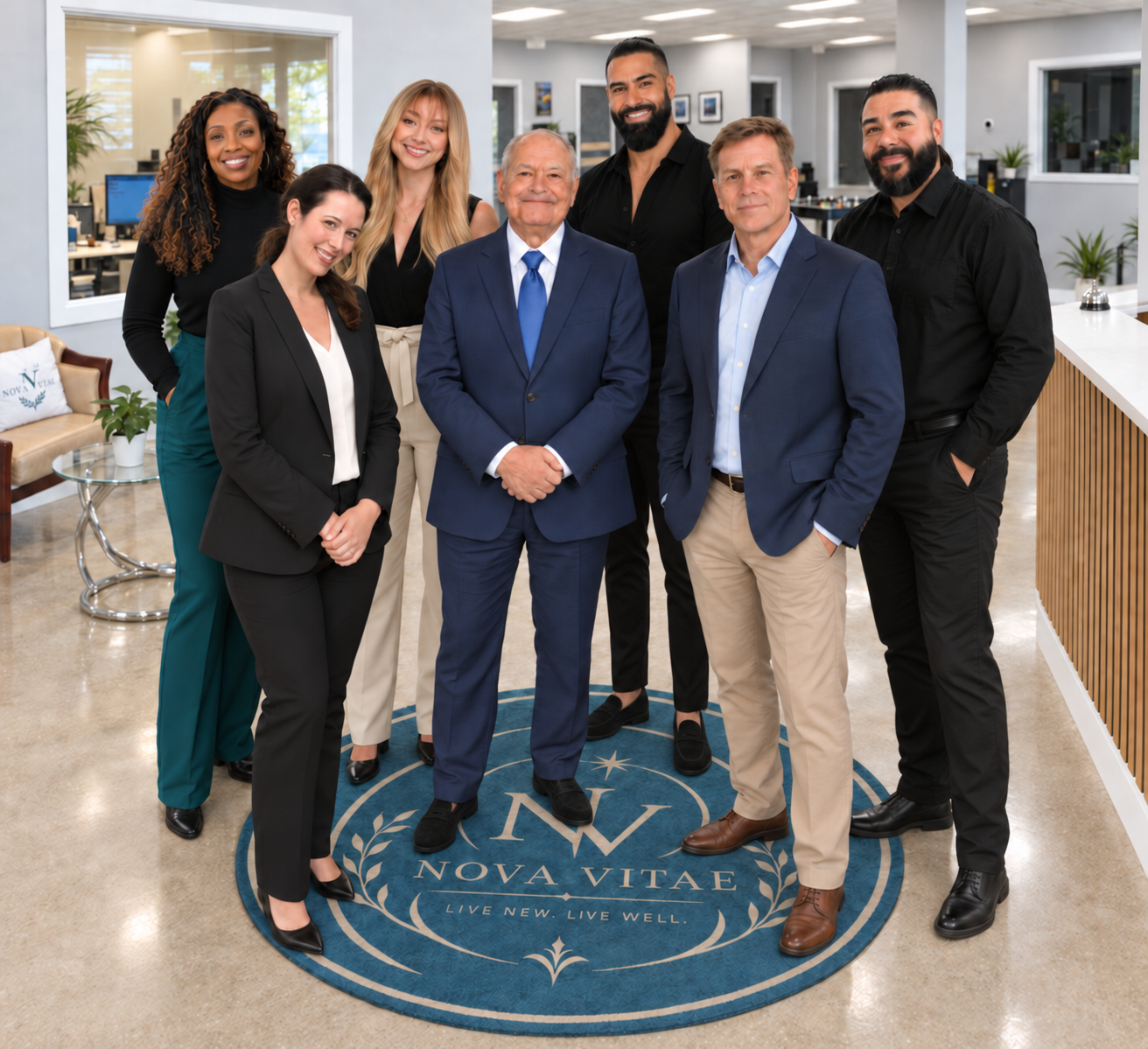 The Nova Vitae team together in a warm and welcoming setting