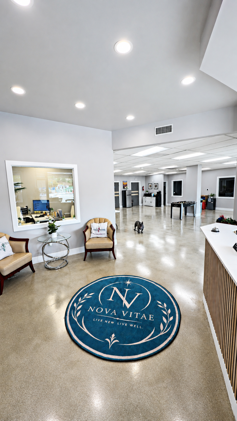 The welcoming entrance and reception area at Nova Vitae